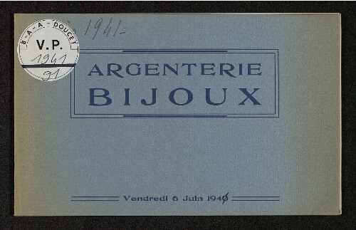 Argenterie, bijoux : [vente du 6 juin 1941]