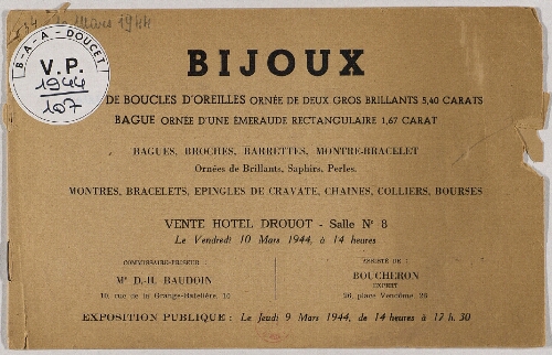 Bijoux [...] : [vente du 10 mars 1944]