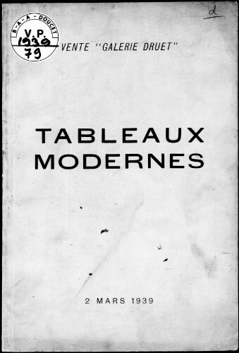 Catalogue des tableaux modernes, aquarelles, pastels, gouaches, dessins […] : [vente du 2 mars 1939]