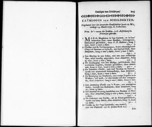 Catalogus van Schilderyen nagelaaten door den beroemden Kunstschilder Jacob de Wit : [vente du 24 mars 1755]