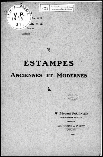Catalogue des estampes anciennes et modernes en noir et en couleurs [...] : [vente du 7 décembre 1915]