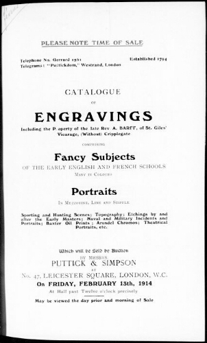 Catalogue of engravings [...] : [vente du 13 février 1914]