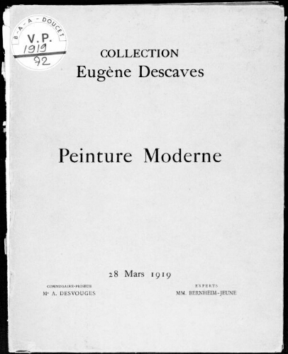 Catalogue des tableaux, aquarelles, pastels, dessins [...] : [vente du 28 mars 1919] 