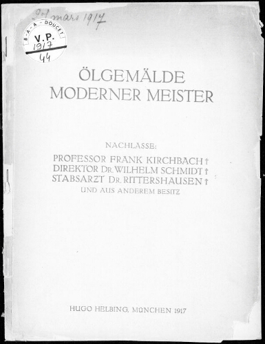 Ölgemälde Moderner Meister […] : [vente du 27 mars 1917]