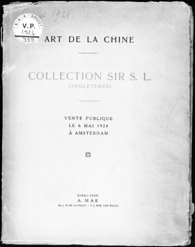 Art de la Chine. Collections Sir S. L. (Angleterre) : [vente du 6 mai 1924]