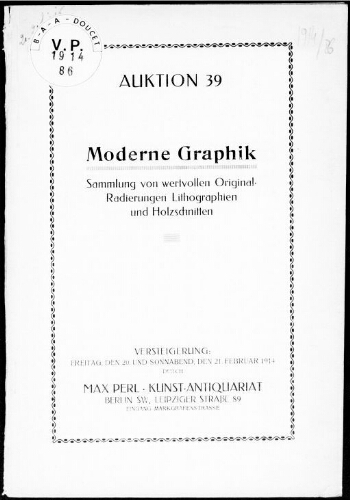 Katalog einer Sammlung von Original-Radierungen, Lithographien und Holzschnitten moderner Künstler [...] : [vente du 20 février 1914]