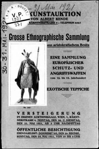 Grosse ethnographische Sammlung aus aristokratischen Besitz [...] : [vente des 30 et 31 mai 1921]