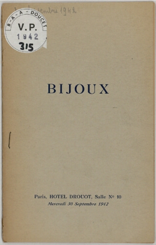 Bijoux : [vente du 30 septembre 1942]