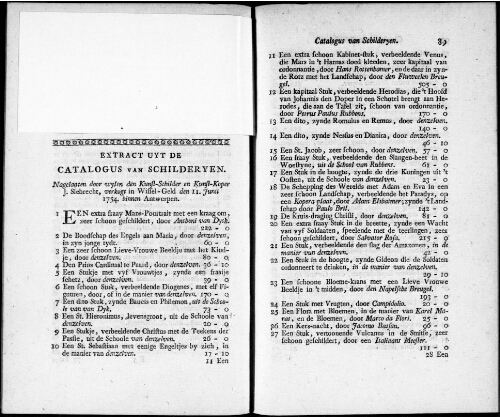 Extract uyt de Catalogus van Schilderyen nagelaaten door wylen den Kunst-Schilder en Kunst-Koper J. Siebrecht [...] : [vente du 11 juin 1754]