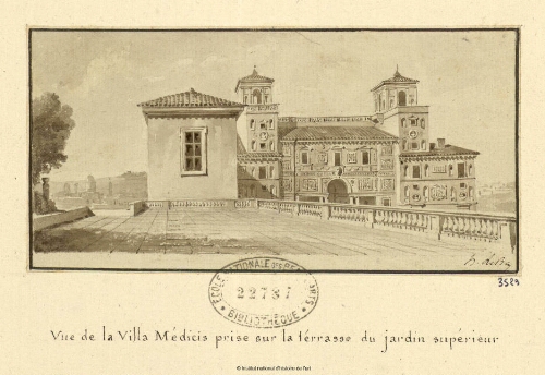 Vue de la Villa Medicis prise sur la terrasse du jardin supérieur