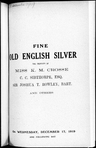 Catalogue of old English silver [...] : [vente des 17 et 18 décembre 1919]