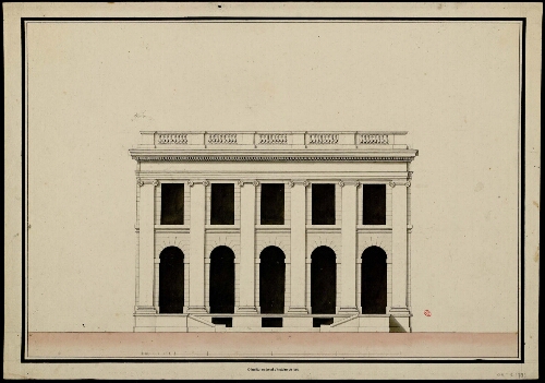 [Elévation de la façade d'un pavillon avec pilastres et terrasse]