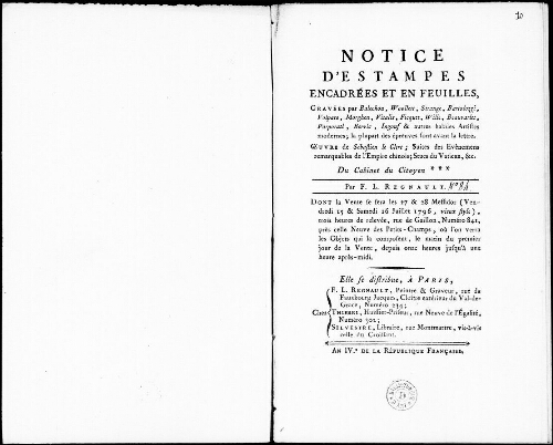 Notice d’estampes encadrées et en feuilles [...] : [vente des 15 et 16 juillet 1796]