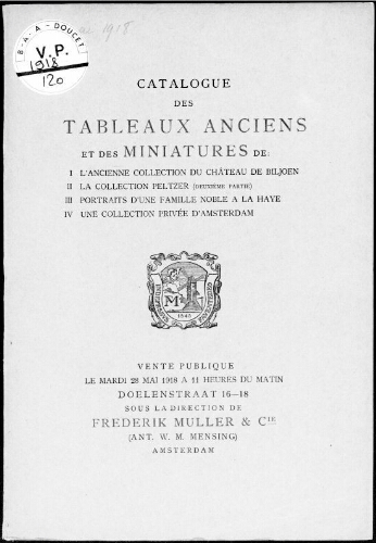 Catalogue des tableaux anciens et des miniatures […] : [vente du 28 mai 1918]