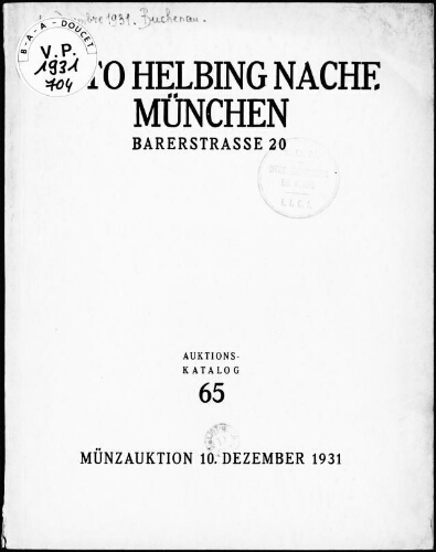Im Auftrag der Erben Nachlaβ Professor Dr. H. Buchenau, München, und aus anderem Besitz, Münzen des Mittelalters [...] : [vente du 10 décembre 1931]