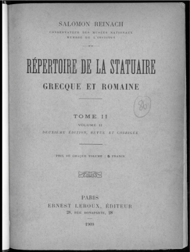 Répertoire de la statuaire grecque et romaine. Tome II, volume 2