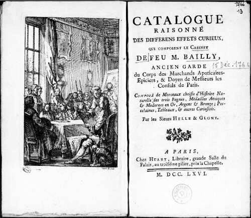 Catalogue raisonné des différents effets curieux qui composent le cabinet de feu M. Bailly [...] : [vente du 15 décembre 1766]