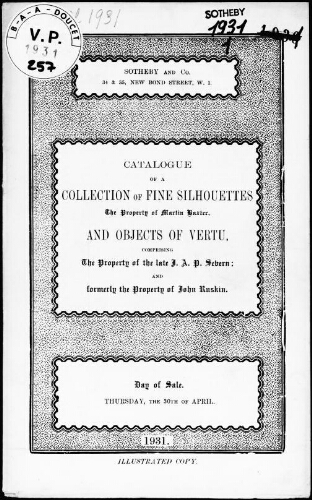 Catalogue of a collection of fine silhouettes, the property of Martin Baxter [...] : [vente du 30 avril 1931]