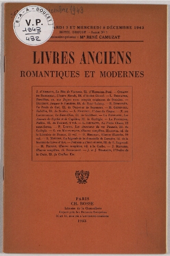 Livres anciens romantiques et modernes : [vente des 7 et 8 décembre 1943]
