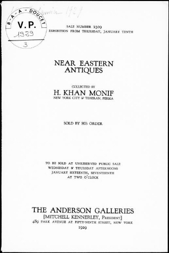 Near Eastern antiques collected by H. Khan Monif [...] : [vente des 16 et 17 janvier 1929]