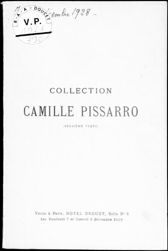 Collection Camille Pissarro (deuxième vente) : [vente des 7 et 8 décembre 1928]