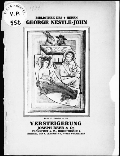Bibliothek des Herrn George Nestle-John : [vente du 6 octobre 1931]