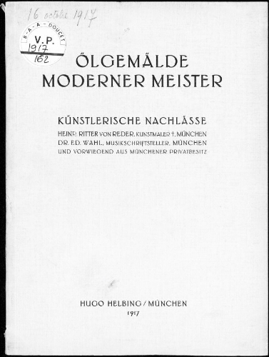 Ölgemälde Moderner Meister […] : [vente du 16 octobre 1917]