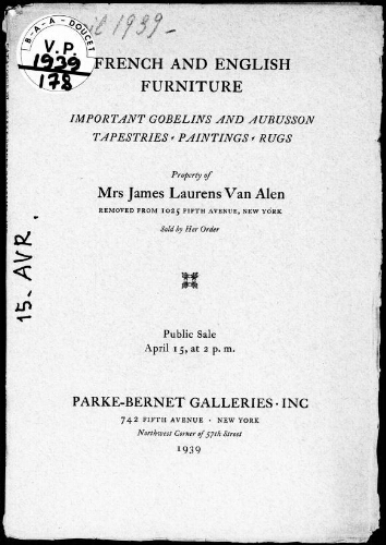 French and English furniture and works of art […] : [vente du 15 avril 1939]