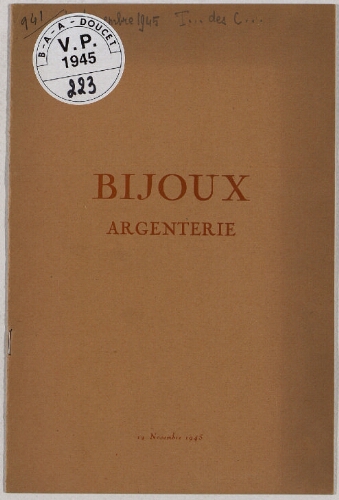 Bijoux, argenterie : [vente du 12 novembre 1945]