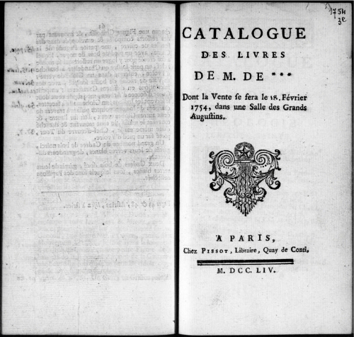 Catalogue des livres de M.  de *** [...] : [vente du 18 février 1754]