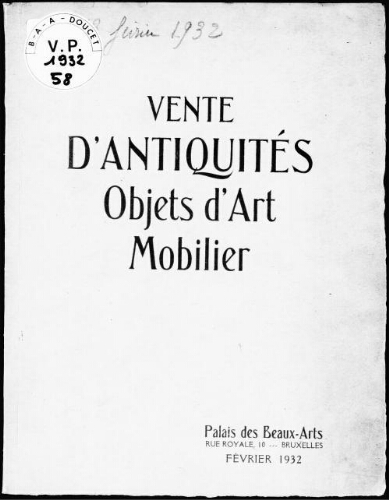 Vente d'antiquités, objets d'art, mobilier : [vente des 12 et 13 février 1932]