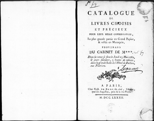 Catalogue de livres choisis et précieux pour leur belle conservation [...] : [vente du 23 mai 1782]