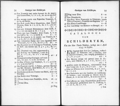 Catalogus van Schilderyen van den Heer Floris Drabbe [...] : [vente du 1er avril 1743]