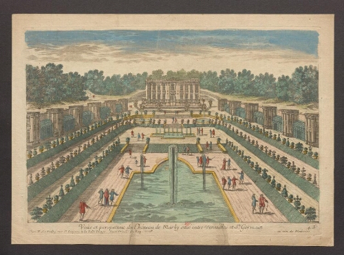 Vue et perspective du château de Marly situé entre Versailles et Saint Germain