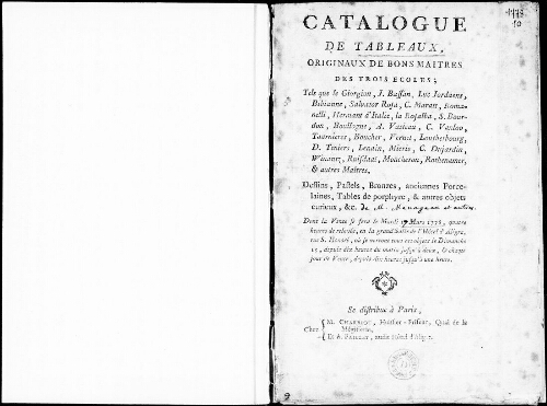 Catalogue de tableaux, originaux de bons maîtres des trois écoles [...] : [vente du 16 mars 1778]
