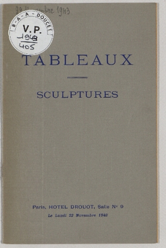 Tableaux, sculptures : [vente du 22 novembre 1943]
