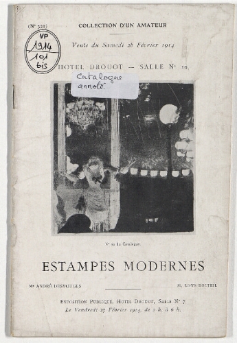 Catalogue des estampes modernes formant la collection d’un amateur [...] : [vente du 28 février 1914]