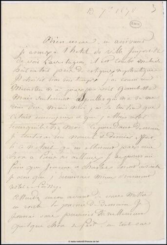 Lettre de Jean-Louis-Ernest Meissonier à Emma Meissonier, 19 septembre 1870