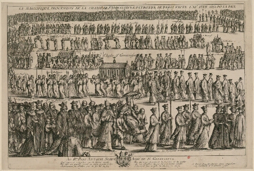 Magnifique procession de la châsse de Sainte Geneviève patronne de Paris faite le 11 juin 1652 pour la paix