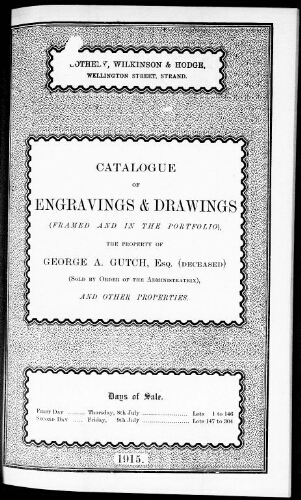 Catalogue of engravings and drawings […] : [vente des 8 et 9 juillet 1915]