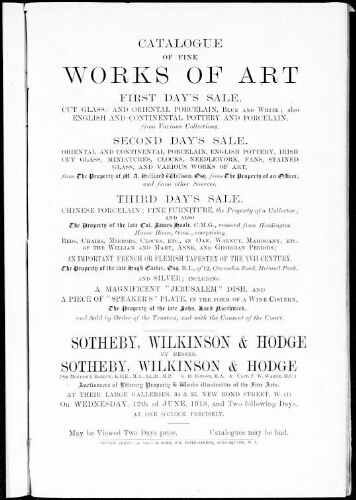 Catalogue of fine works of art […] : [vente du 12 juin 1918]