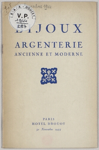 Bijoux, argenterie ancienne et moderne : [vente du 30 novembre 1944]