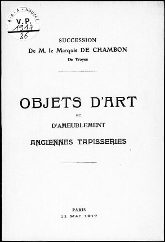 Catalogue des objets d'art et d'ameublement […] : [vente du 11 mai 1917]
