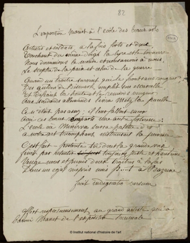 Pamphlet contre Manet offert à Jean-Louis-Ernest Meissonier