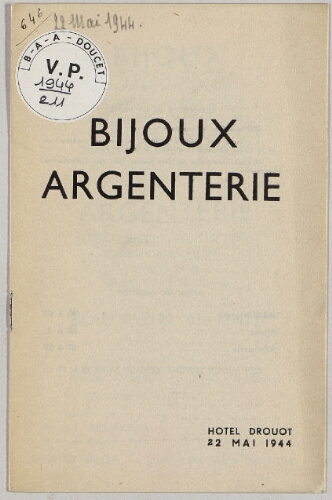 Bijoux, argenterie : [vente du 22 mai 1944]
