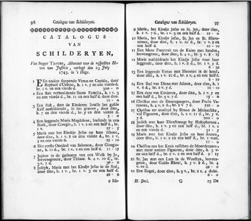 Catalogus van Schilderyen van Seger Tierens [...] : [vente du 23 juillet 1743]
