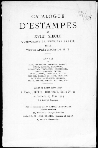 Catalogue d'estampes du XVIIIe siècle […] : [vente du 23 mai 1914]