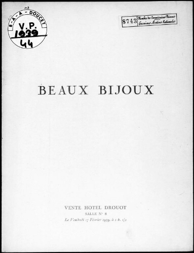 Catalogue des beaux bijoux […] : [vente du 17 février 1939]