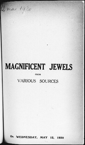 Magnificent jewels from various sources : [vente du 12 mai 1920]