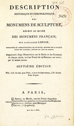 Description historique et chronologique des monuments de sculpture, réunis au Musée des Monuments français (7ème édition)